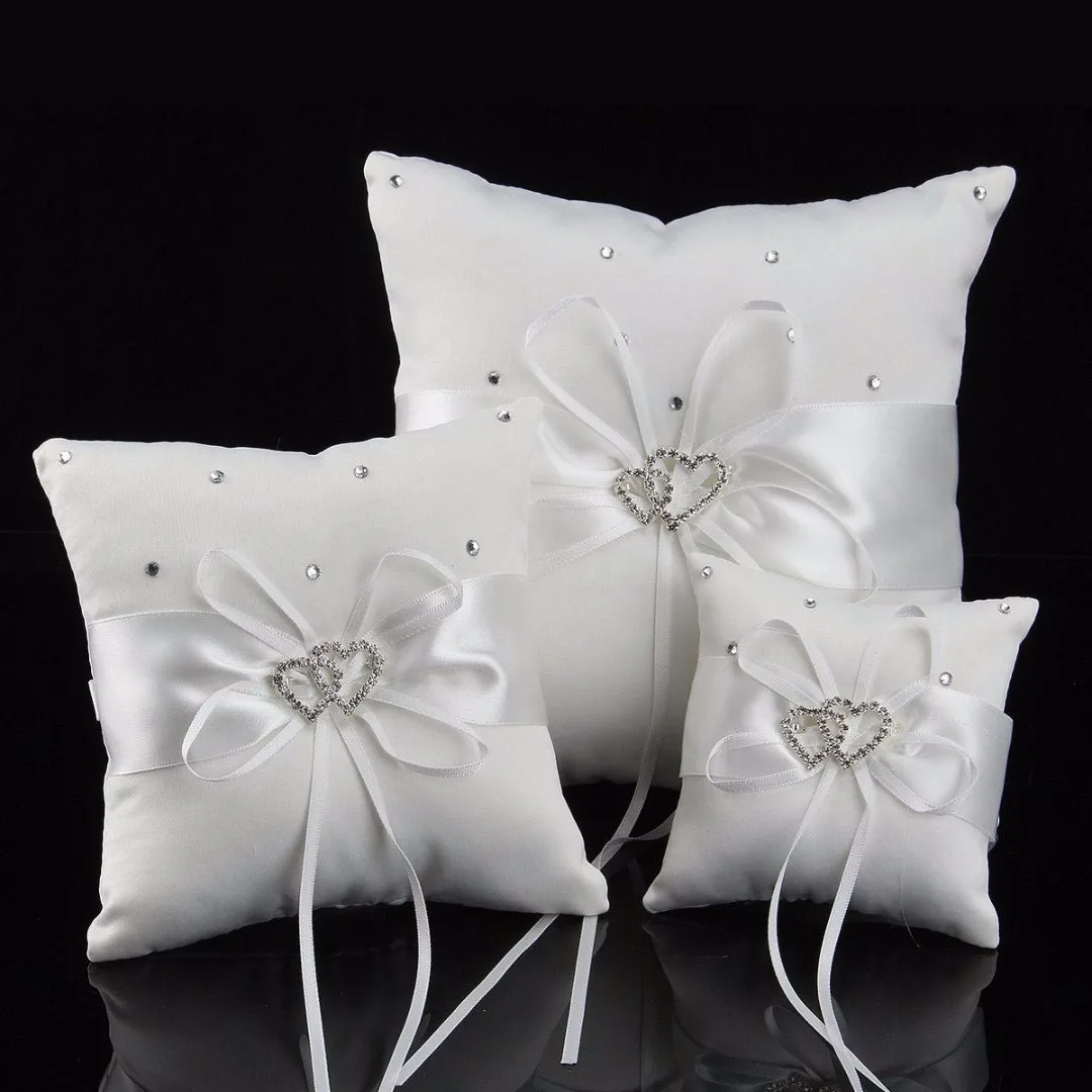 1pc 10/15/20 CM White Romantic Satin Heart Wedding Party Pocket Ring Bearer Pillow Cushion Gift