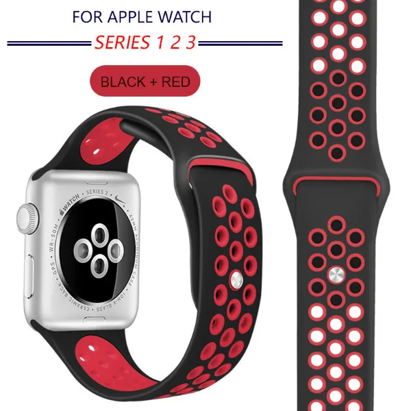 Ремешок для apple watch 42 мм 38 мм 44 мм 40 мм correa iwatch 5 4 3 2 спортивный силиконовый браслет для apple watch 4 аксессуары - Цвет ремешка: Black Red