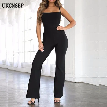

UKCNSEP New Fashion Women's Bodycon Sheanth Strapless Sleeveless Slash Neck Backless Hollow Out Long Pants Bandage Jumpsuit