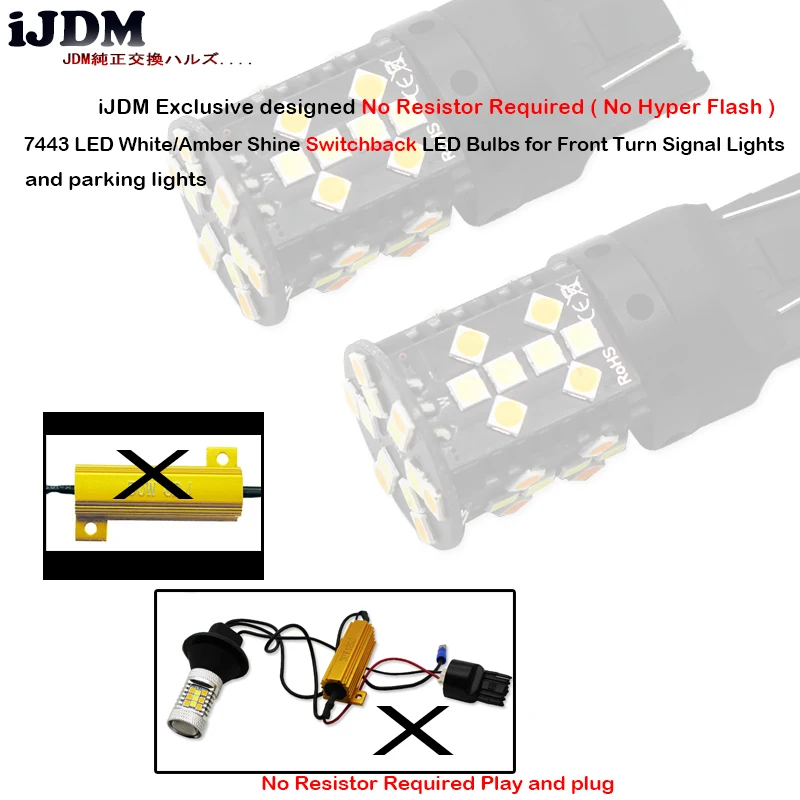 IJDM без Hyper Flash 7440 светодиодный W21W T20 Белый/янтарный лампы для 2015 up Ford Mustang дневные