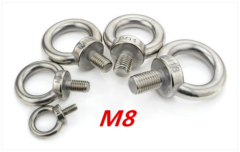 40pcs/lots M8*13 304 Stainless Steel Lifting Eye Bolts Round Ring Hook