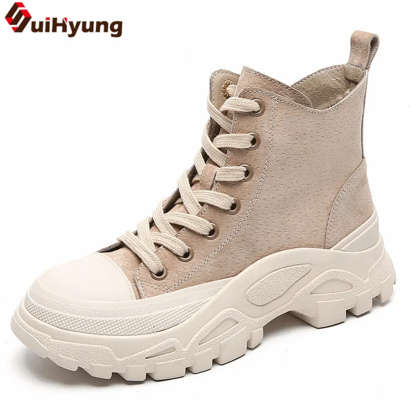 

Suihyung Women Zippers Snow Boots Winter Warm Velvet Insole Low Heels Martin Shoes Cross-tied Platform Boots Woman Winter Shoes