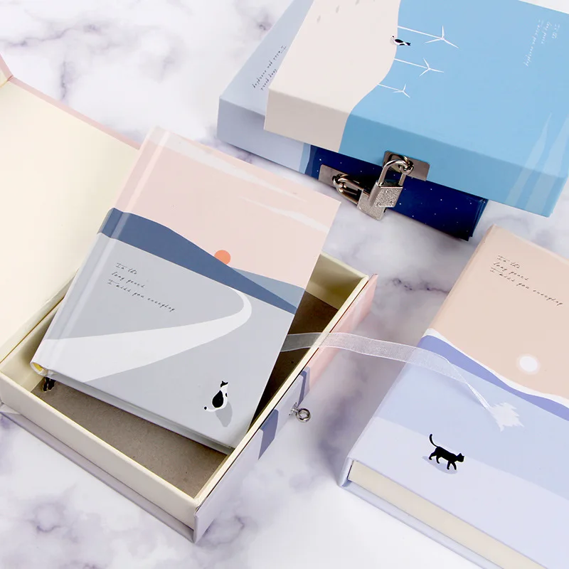 

"Cats Journey" Diary with Lock Notebook Cute Functional Planner Lock Book Dairy Journal Stationery Gift Box Package