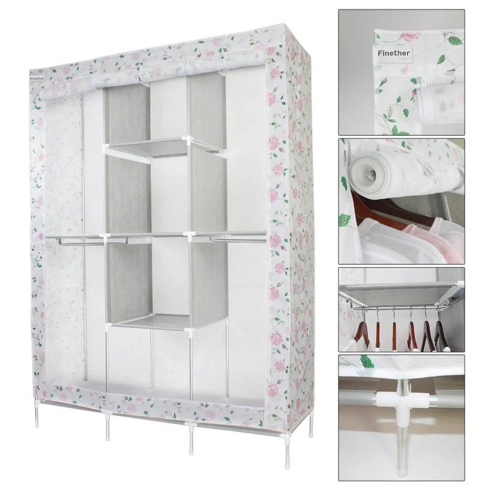 Finether Double Modular Metal Framed Fabric Wardrobe Clothes