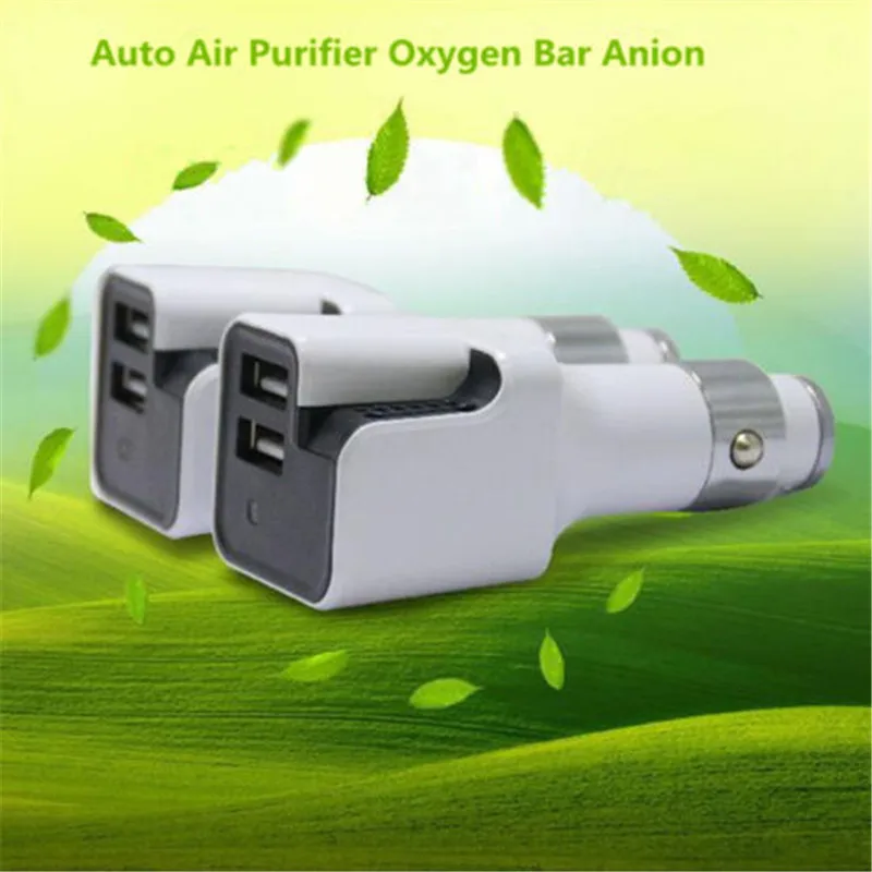 

Dual USB Mini Car Air Purifier Car Charger Air Purifier Negative Ion Ionizer Oxygen Generator Cleaner DC 12V