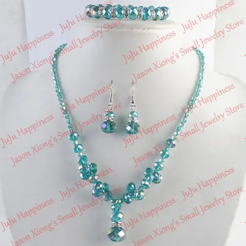 

one set Handmade Green AB Crystal Glass Beads Jewelry Set Necklace,Earring and Bracelet 168