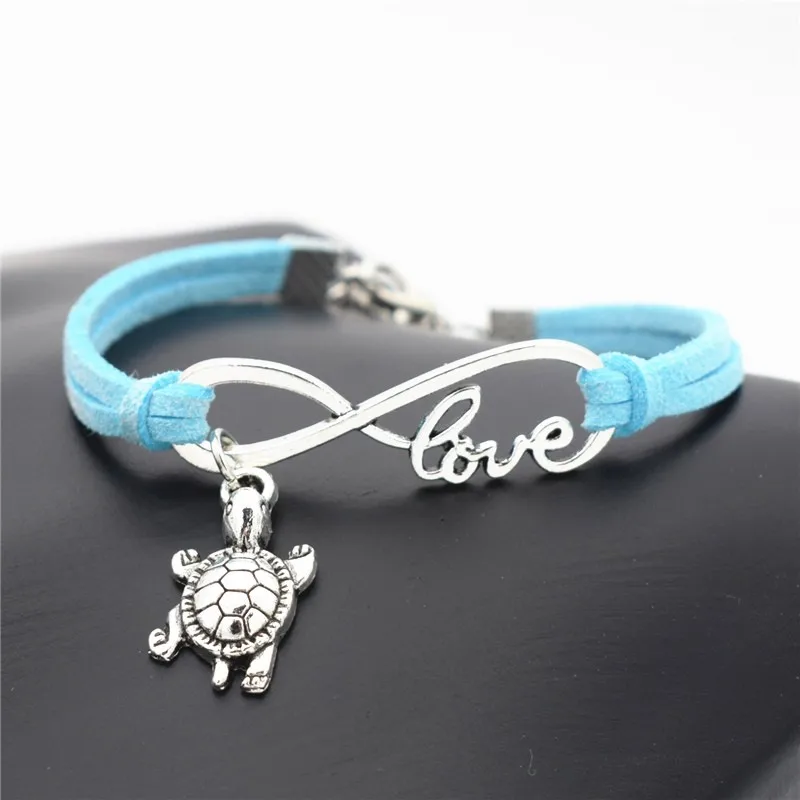 

10 Colors New Beach Chic Infinity Love Little Cute Silver Sea Turtle Charms Leather Bracelets Tortoise Jewelry Women Men Gifts