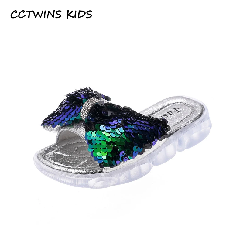 

CCTWINS Kids Shoes 2019 Summer Fashion Girls Glitter Bow Tie Sandals Children Casual Non-Slip Letter Slippers Toddler Shoe SD031
