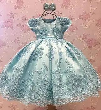 

Custom Made Beaded Lace Baby Girls Dresses with big Bow Elegant First Birthday Dresses Toddler infant Girls Clothes