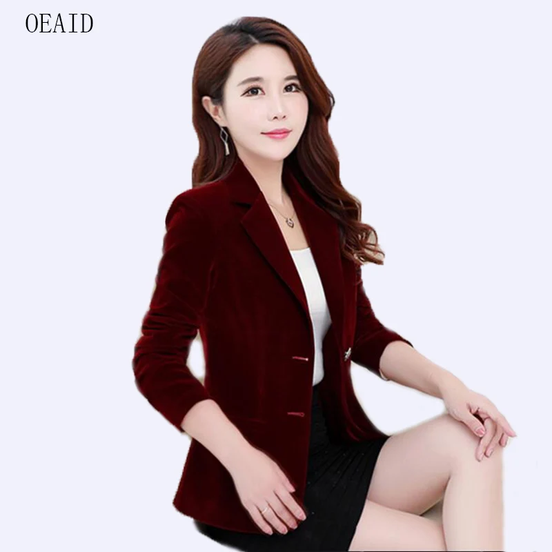 

OEAID New Gold Velvet Suit Women Blazer Short Slim Blazers Female 2019 Spring Lady Suits Outerwear Women's Coats Blue