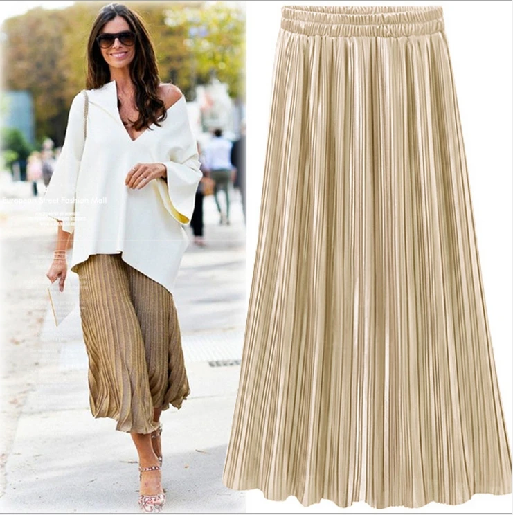 gold pleated long skirt