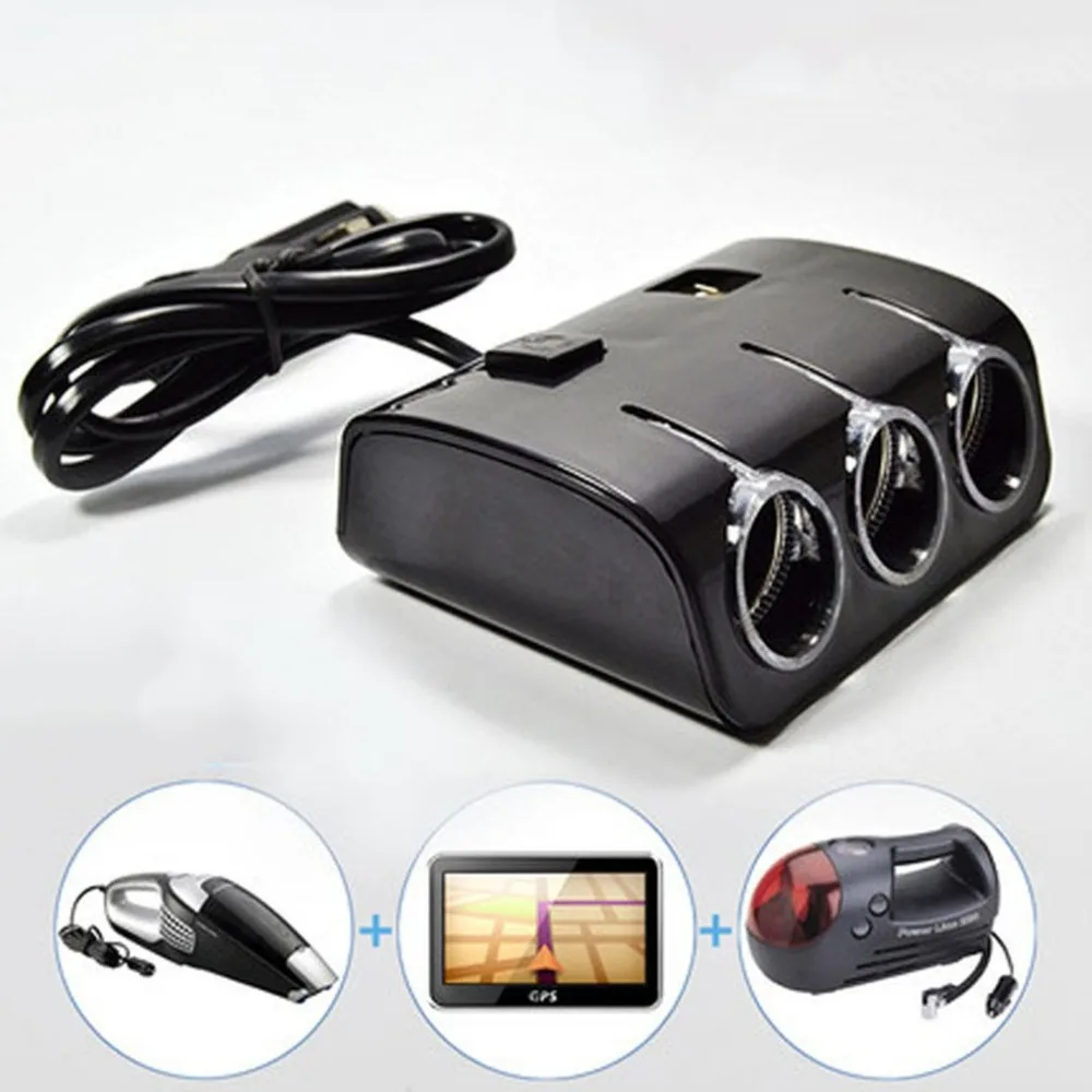 

3-in-1 Car Cigarette Lighter Socket 12V Power Splitter with LED Dual USB Charger Adapter for Mobile Phone Tablet