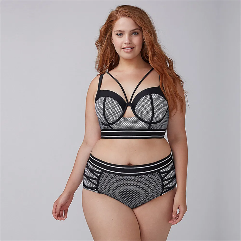 

2018 Big Cups PlusLarge Size Bikini Set Swimwear Women Two Pieces Sexy Twist Vintage Swimsuit Striped Maillot De Bain