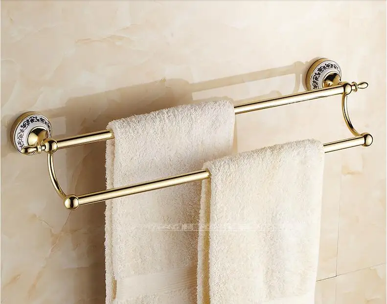 Европейские золотые керамические аксессуары для ванной комнаты, хромированное оборудование для ванной комнаты, набор настенных латунных аксессуаров для ванной qy1 - Цвет: doubel towel