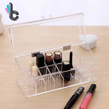 

24 Lattice Transparent Acrylic Lipstick Storage Box with Cover Nail Polish Cosmetics Organizer