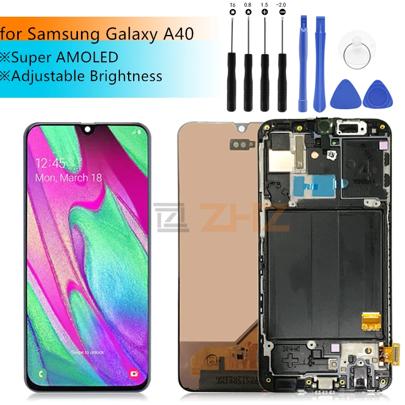 Super AMOLED для samsung A40 lcd кодирующий преобразователь сенсорного экрана в сборе для samsung A40 A405 lcd с рамкой запасные части