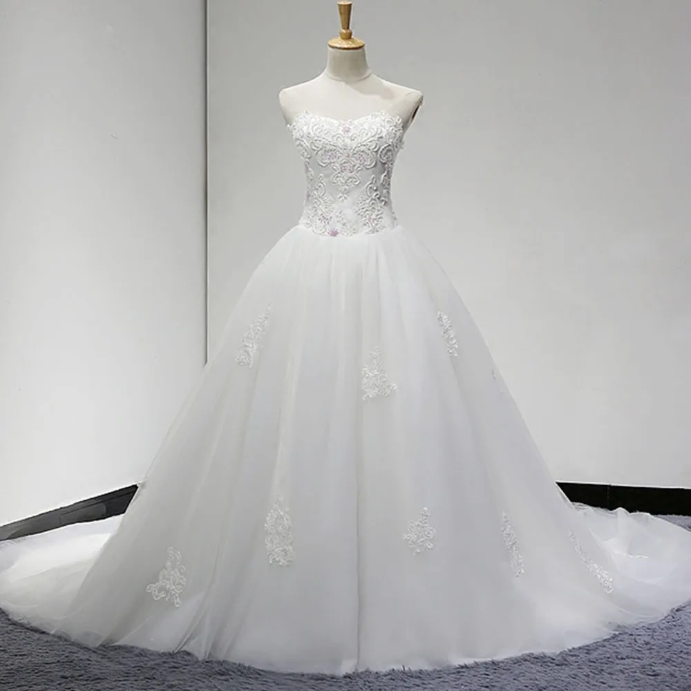 2019 Новое поступление полный бисер белые свадебные платья плюс размеры халат De Soiree кружево на спине аппликации свадебное платье купить