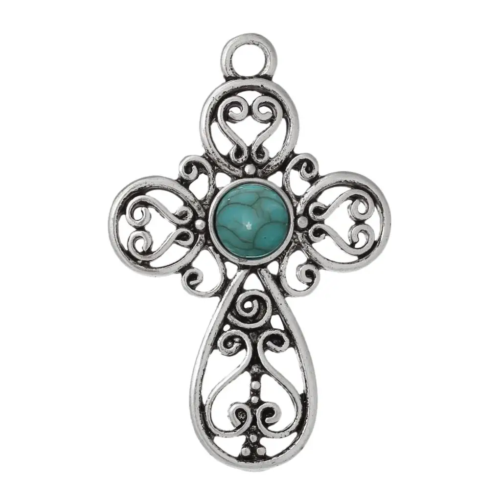 DoreenBeads цинковый металлический сплав + полимерные шармы подвески крест серебряный