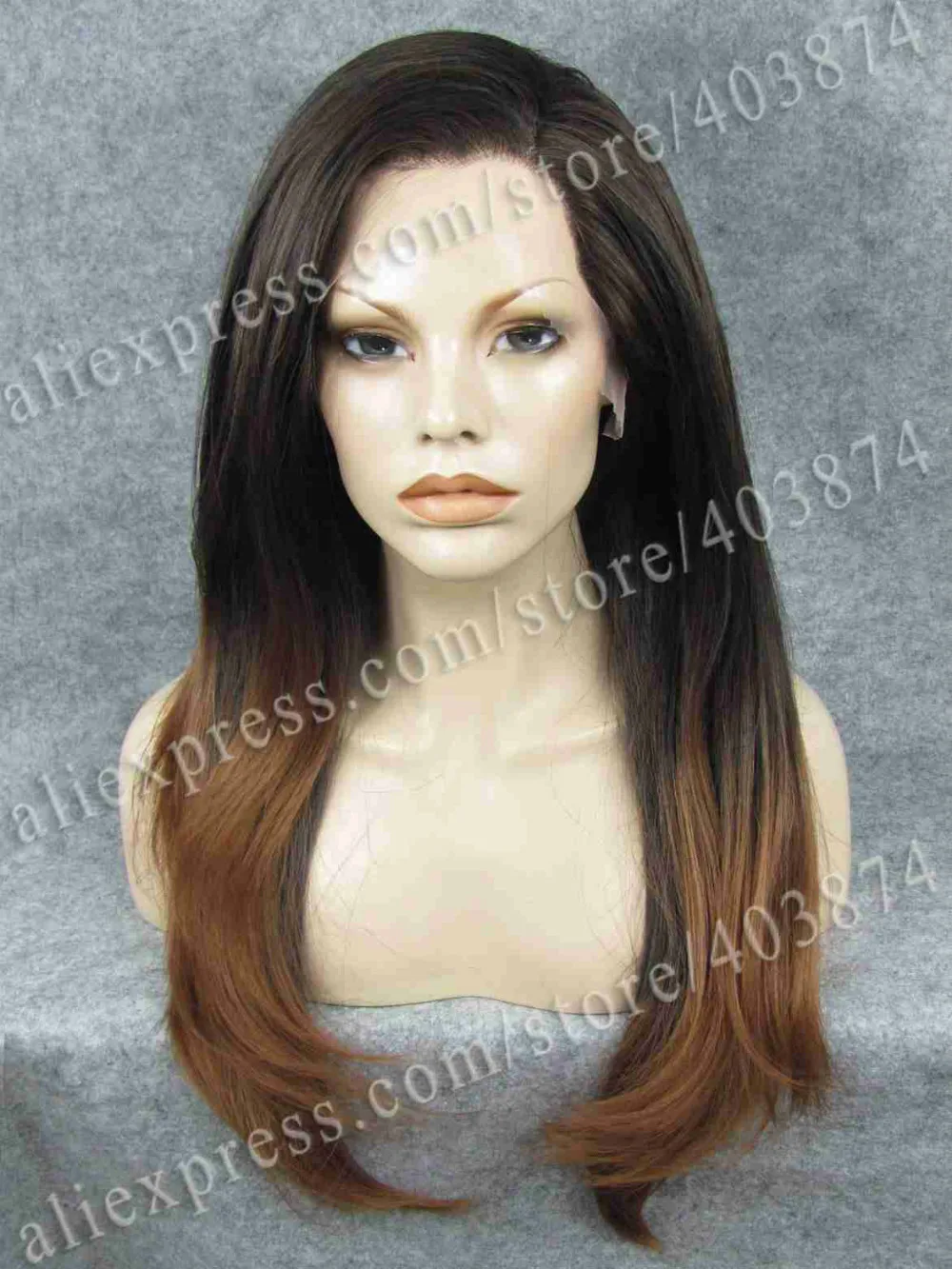 

N2-PT2/30# Ombre Brown and Honey Blonde Color Long Silky Straight Texture Synthetic Lace Front Wig