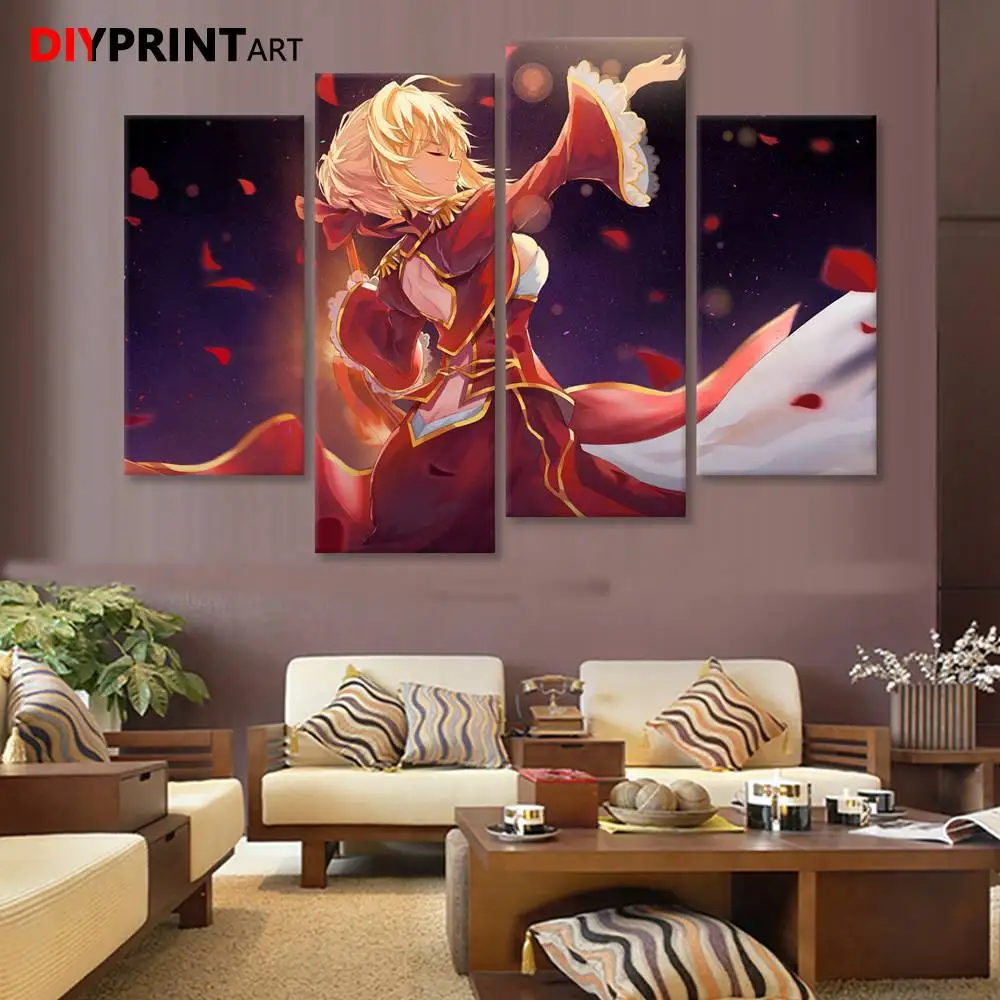 Red Saber 4 шт./компл. художественный постер в стиле аниме Fate Extra Picture для гостиной