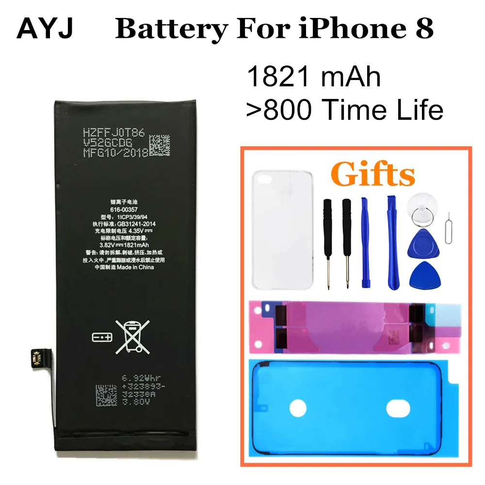 1 AYJ аккумулятор для iPhone X 7 8 6S 6, Сменные Аккумуляторы для мобильных телефонов с большой емкостью, бесплатные инструменты, usb-кабель - Цвет: For 8