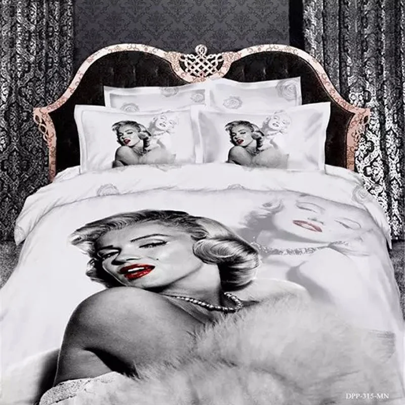 Us 64 6 32 Off Fashion Sexy Red Lips Marilyn Monroe Grey Bedroom Sets For King Queen Bed Duvet Cover Bed Sheet Pillowcase Bed In A Bag 4 Pieces In