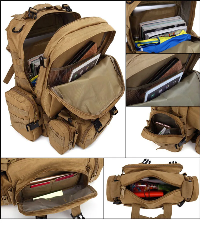55L Military Tactical Backpack Assault Pack Outdoor Camping Hiking Travel Bag Cycling Climbing Rucksack Kitbag (22)