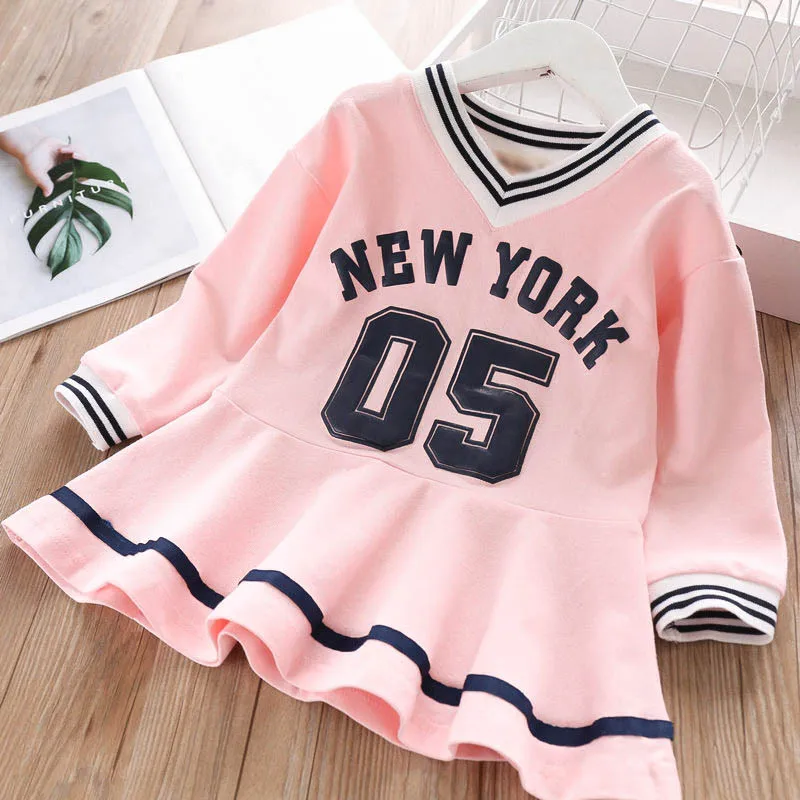 Платье для девочек, осень, детские вязаные платья с v-образным вырезом, детская одежда