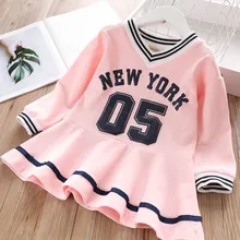 Платье для девочек, осень, детские вязаные платья с v-образным вырезом, детская одежда