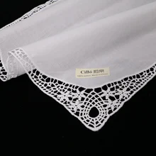 D603: белые хлопковые кружевные носовые платки премиум-класса, 12 шт./упак., пустые вязаные Платки для женщин/женщин, свадебный подарок