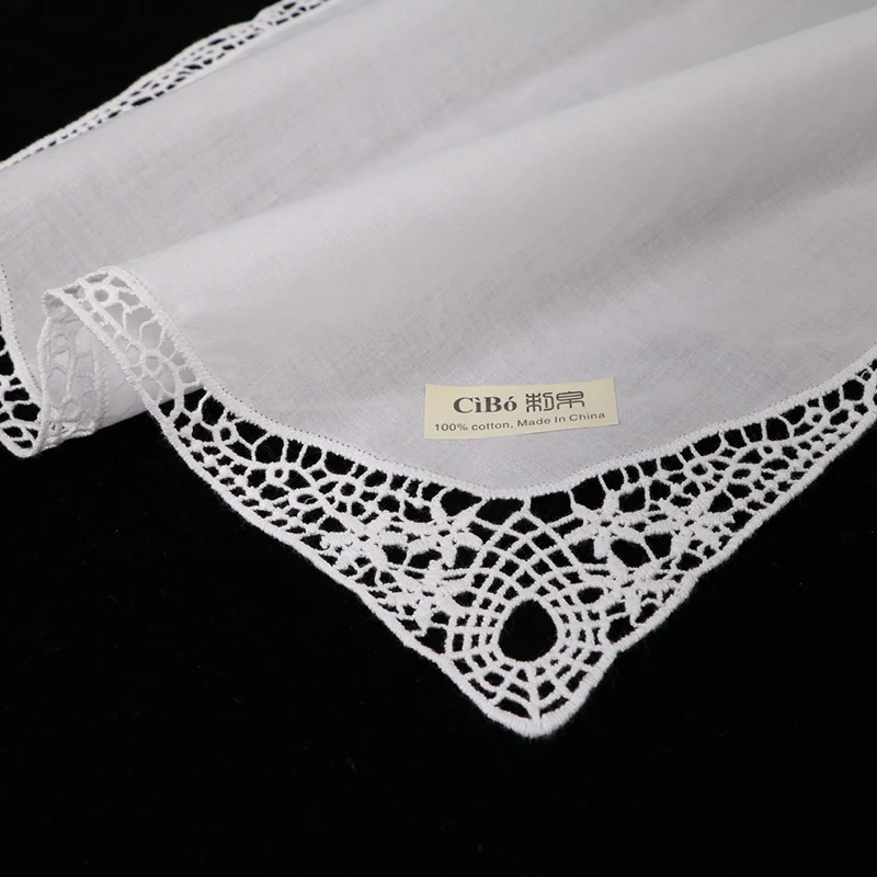 

D603: White premium cotton lace handkerchiefs 12 pieces/pack blank crochet hankies for women/ladies wedding gift