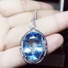 Натуральный ожерелье из голубого топаза кулон 16ct большой драгоценный камень натуральный настоящий голубой топаз 925 серебро# F18111606