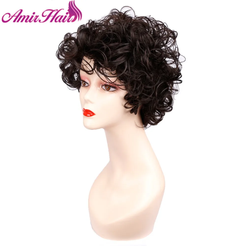 Perucas de cabelo encaracolado curto preto marrom