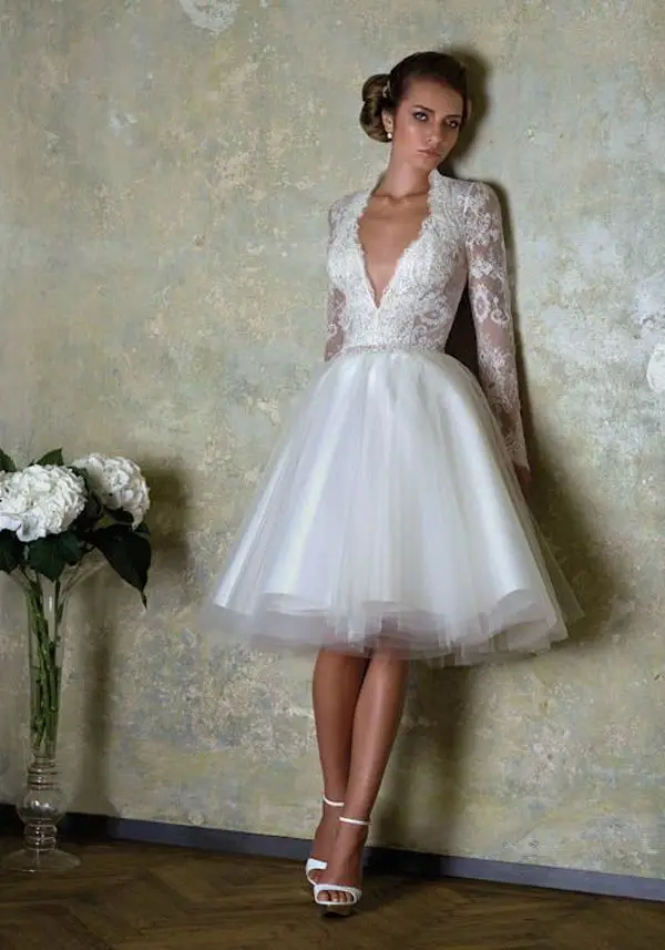 2019 nuevo verano encantadora corto vestidos de boda con manga larga