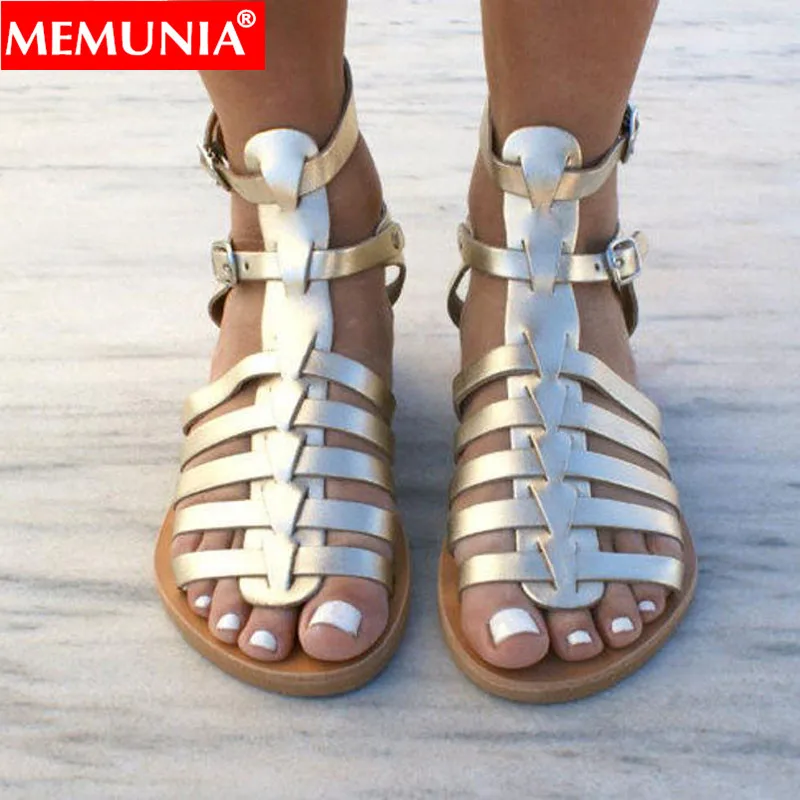 

MEMUNIA big size 36-43 fashion summer sandals buckle gladiator sandals women flat with leisure women sandals 2019