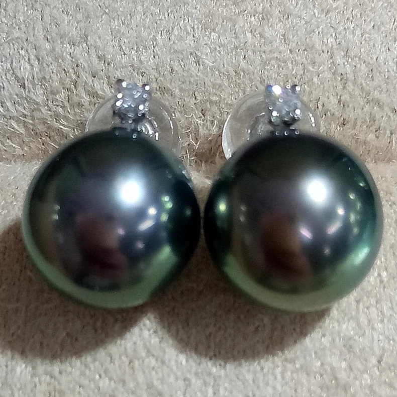 

MYDEAR Fine Pearl Jewelry Popular Hand-made G18K Gold Stud Earrings Real Tahitian Pearl Earrings,High Quality Round Pearls Beads