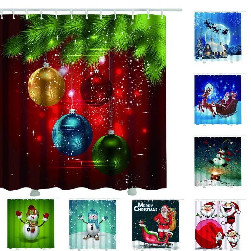 

Christmas Shower Curtain Bathroom Curtain 3d Shower Curtains Flower Snowflake Xmas Art Shower Curtain Waterproof New Year Gifts