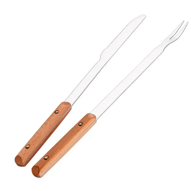 2Pcs Stainless Steel Outdoor BBQ Fork Knife Set Turkey Pork Steak Beef