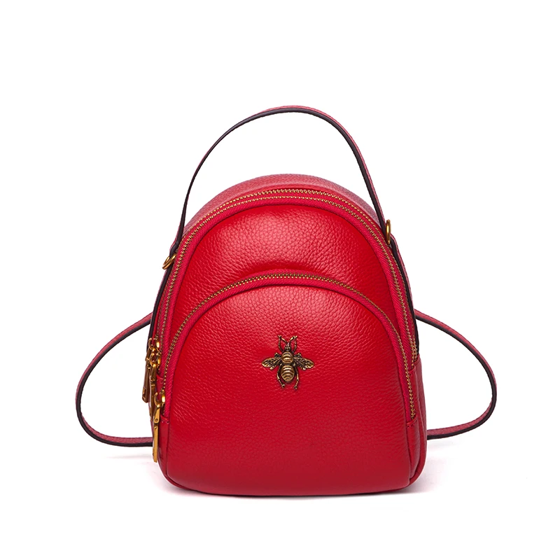 

Women's new shell-shaped bees decorated leather backpack Korea's first layer of leather-covered soft leather mini backpack