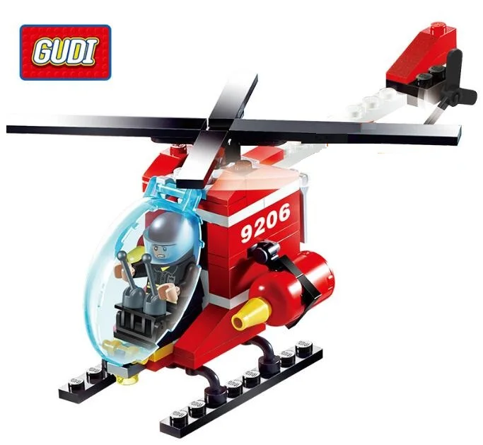 

GUDI City Protector Small Particles Building Blocks Fire Helicopters Assemble Patrol Block Toys For Legoes Creativity Developing