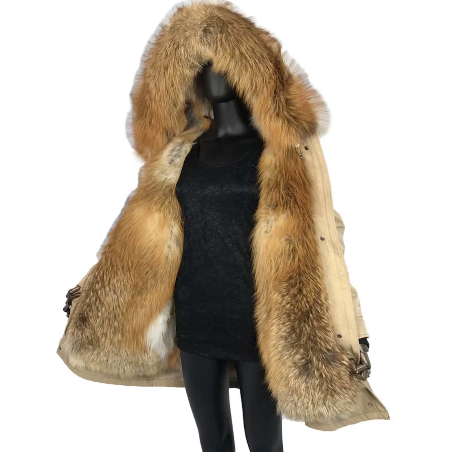 

Real Fur Parkas For Women Winter Outwear 2019 new with red fox fur collar hood liner large red fox fur coat jacket thick warm fo