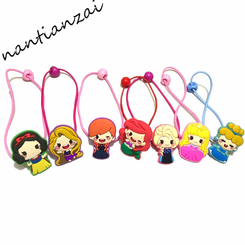 

New 7PCS Girls Hair Accessories Snow White Sofia Anna Elsa Cinderella Princess Elastic Hair Bands Hair Ties Kid Gum for Hair