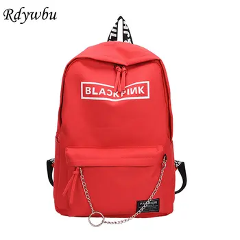 

Rdywbu Metal Ring Chain Backpack Teenager Big Capacity School Bag Girl's Casual Letters Travel Bag New Schoolbag Mochilas B191