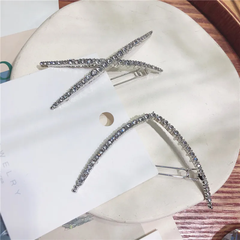 

Korea Fashion Shiny Crystal Rhinestones Hair Clips for Women Hair Accessories Geometric Triangle X shape Hairpins Hair Accessory