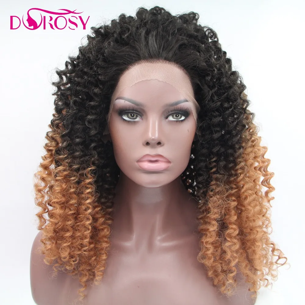 

DOROSY HAIR High Temperature Fiber Perruque Hair Short Black Ombre Brown Kinky Curly Synthetic Lace Front Wig For Afro Women