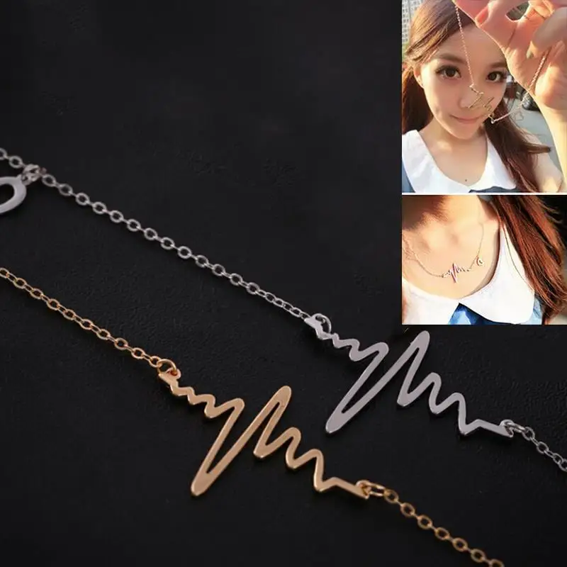 

Wave Heart Necklace Romantic Love Electrocardiogram Pulse Charm Pendant Necklace Heartbeat Necklace Silver Gold Women Jewelry