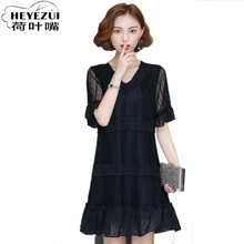 

Heyezui 2018 women dress plus size slim lace patchwork female dresses black