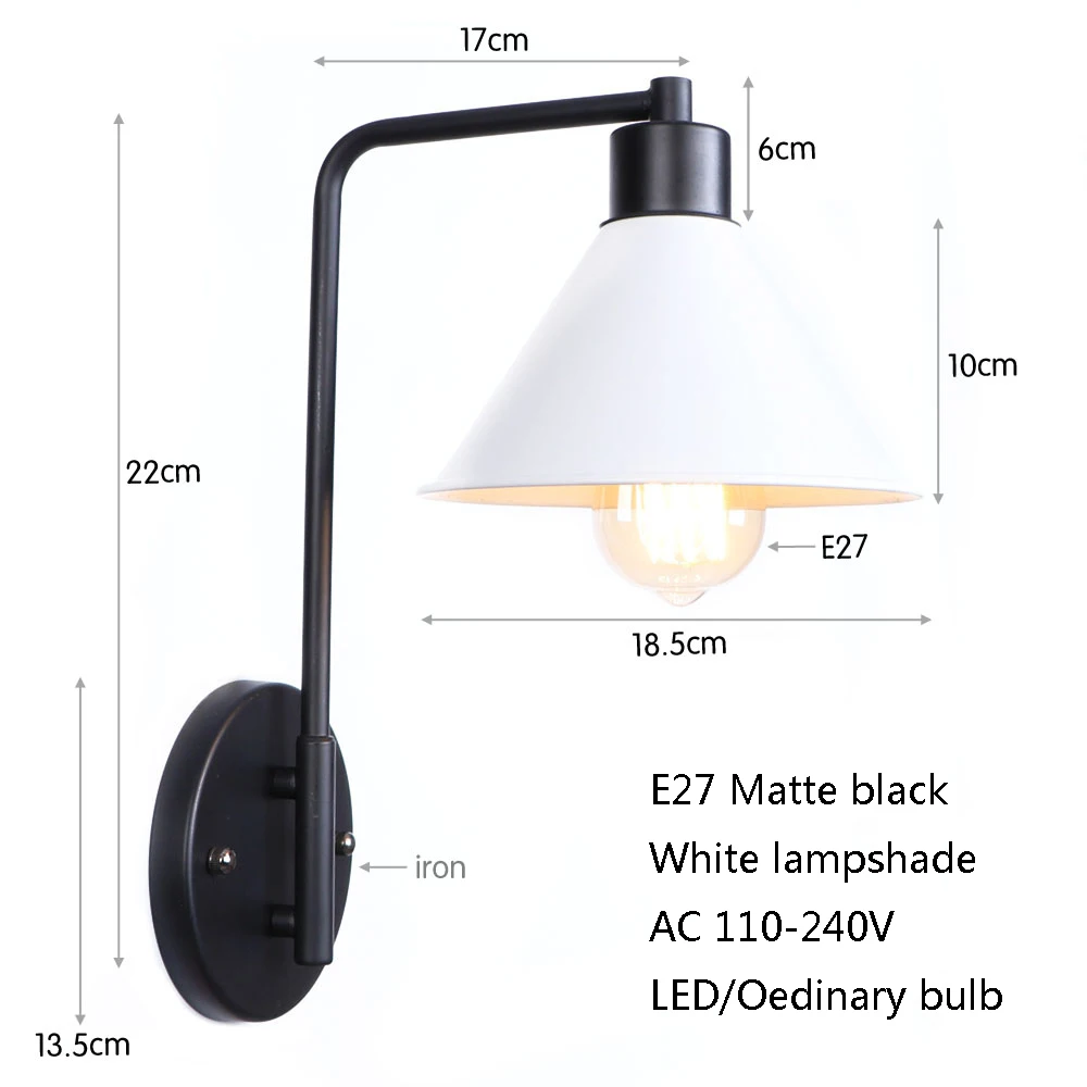 Винтаж Утюг окрашены в минималистском стиле черные бра E27 220 V светодиодный Блеск Бра в простом стиле для гостиной, спальни, холл ресторана кухня