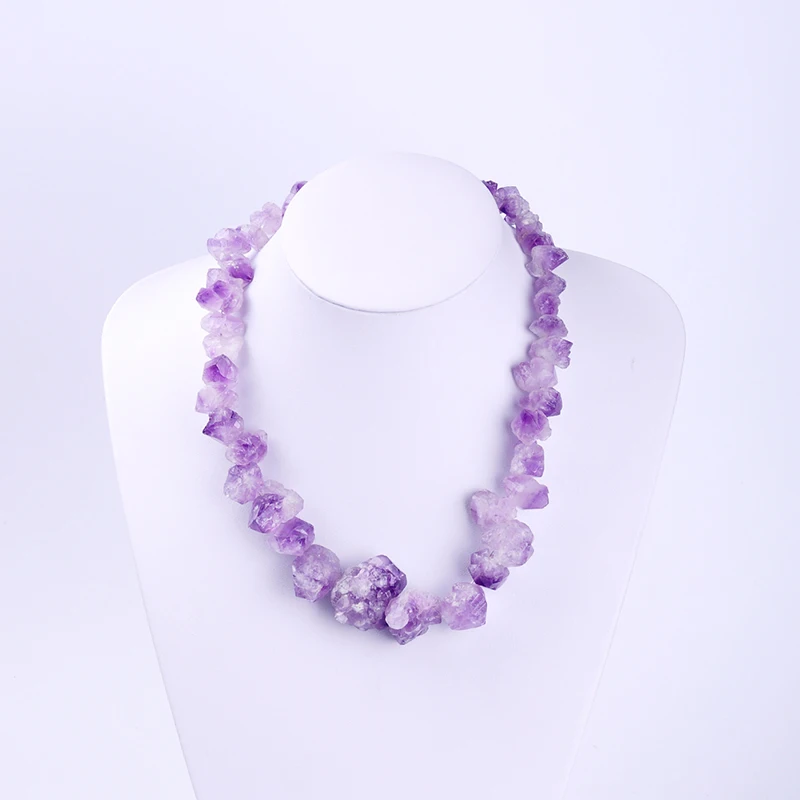 New Fashion Jewelry Amethysts Quartzs Natural Stone Beads Semi-precious Strand Stone Necklace For Women Bijoux Joyas