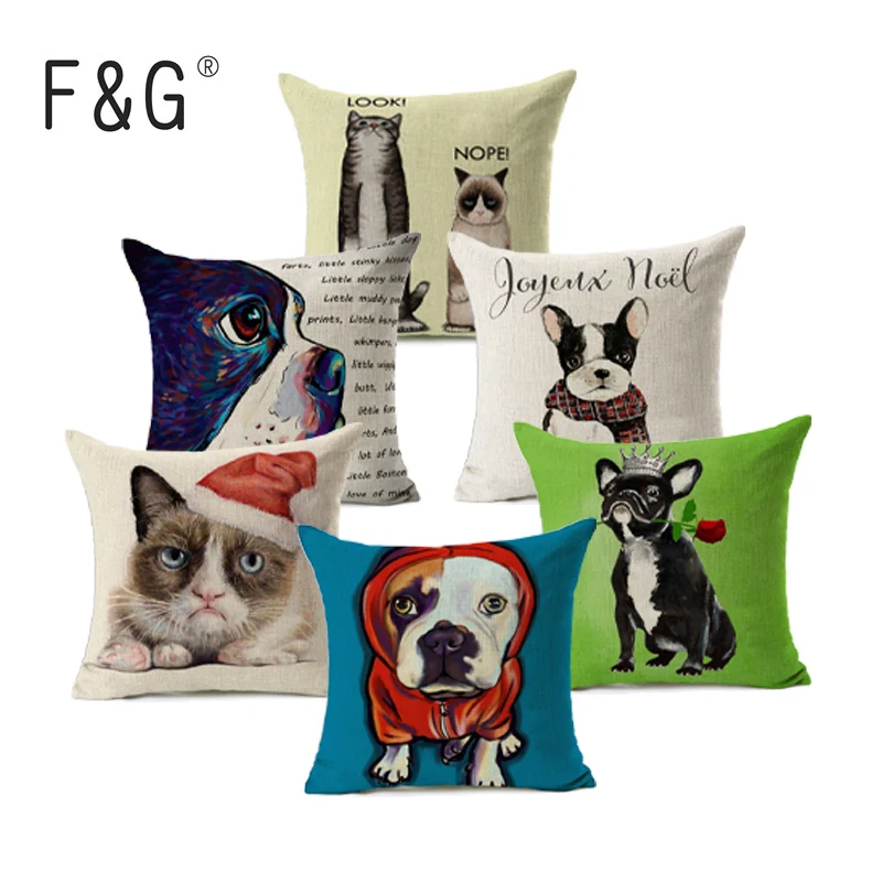 

Pitbull Dog Cushion Cover dachshund Linen bull terrier Bedroom Home decorative pillow case bull terrier sequin pillow cover